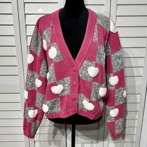 Vintage Heart Cardigan • Paris Sports Club • 80s 90s Hand Knit Sweater